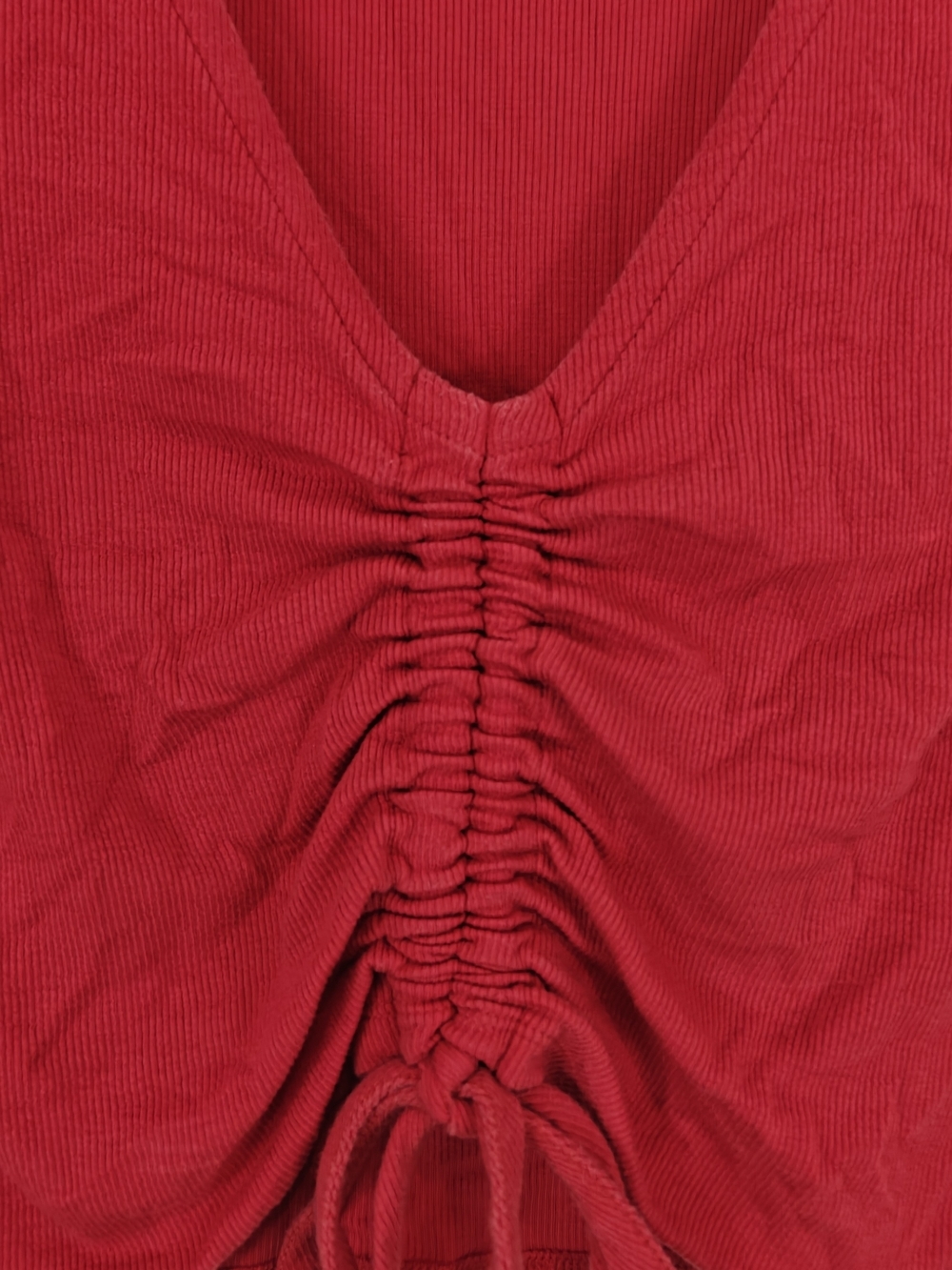AllSaints Rinna Ruched V-Neck Crop Tee Red Drawstring Top M - Picture 5 of 11